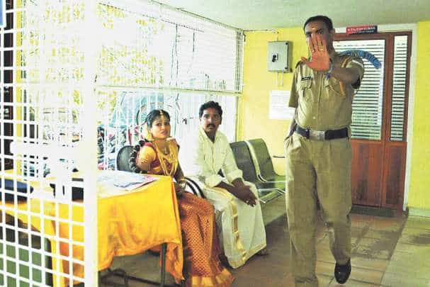 bride and groom at police station