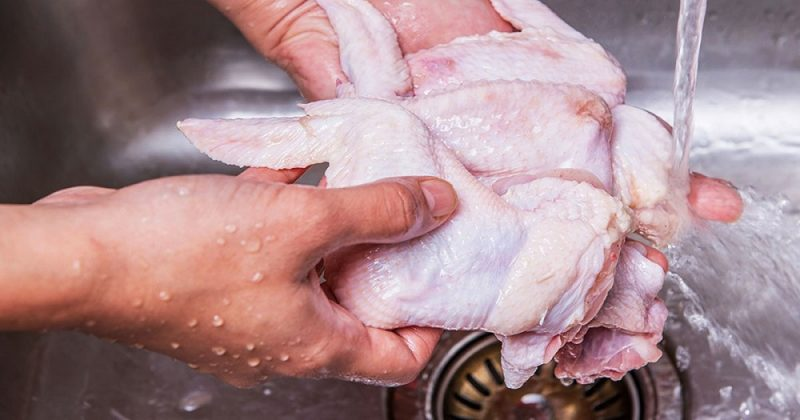 washing chicken